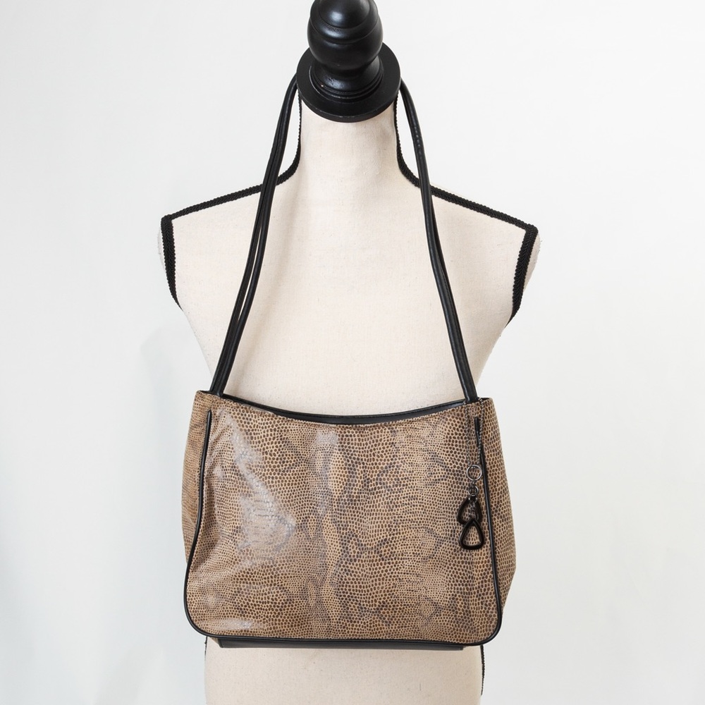 Animal print snakeskin look shoulder bag 2 straps faux leather brown